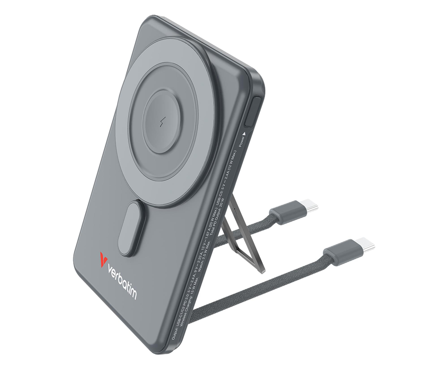 Verbatim Charge 'n' Go 2C Magnetic Wireless Charging 5000mAh Grey
