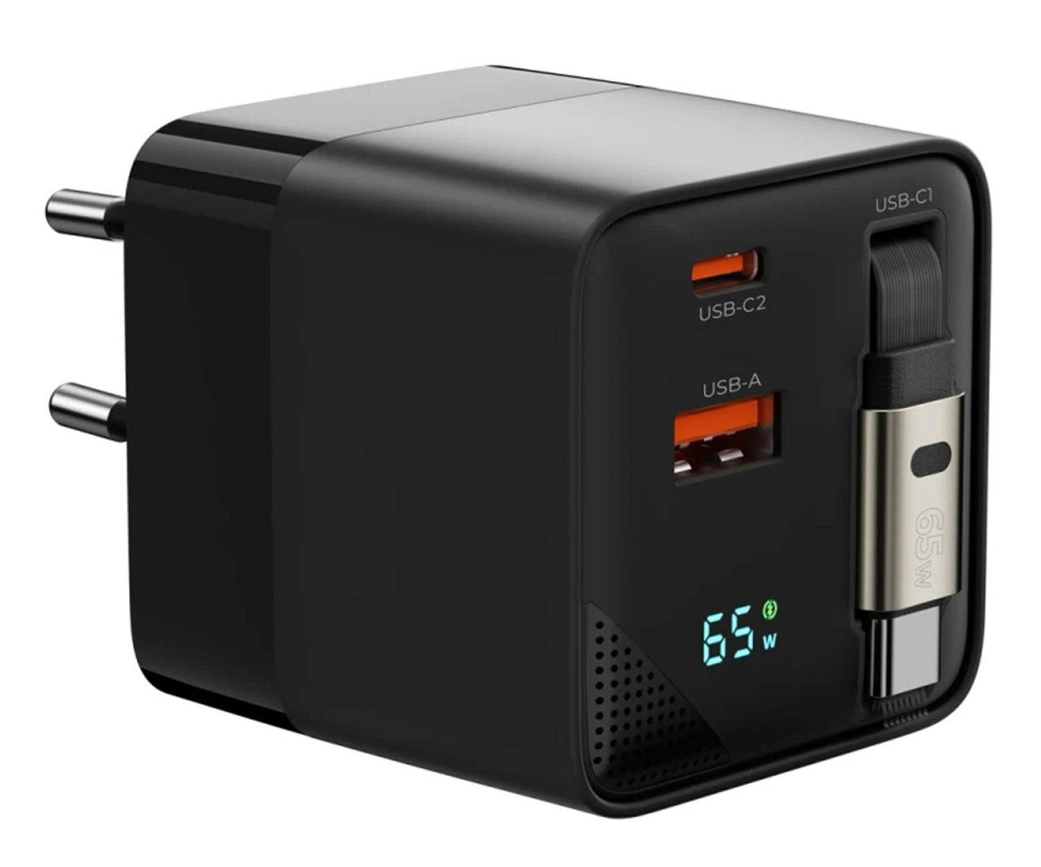 Mobile Origin GaN Display Charger PW2 - USB-C Self-Retracting Cable 65W