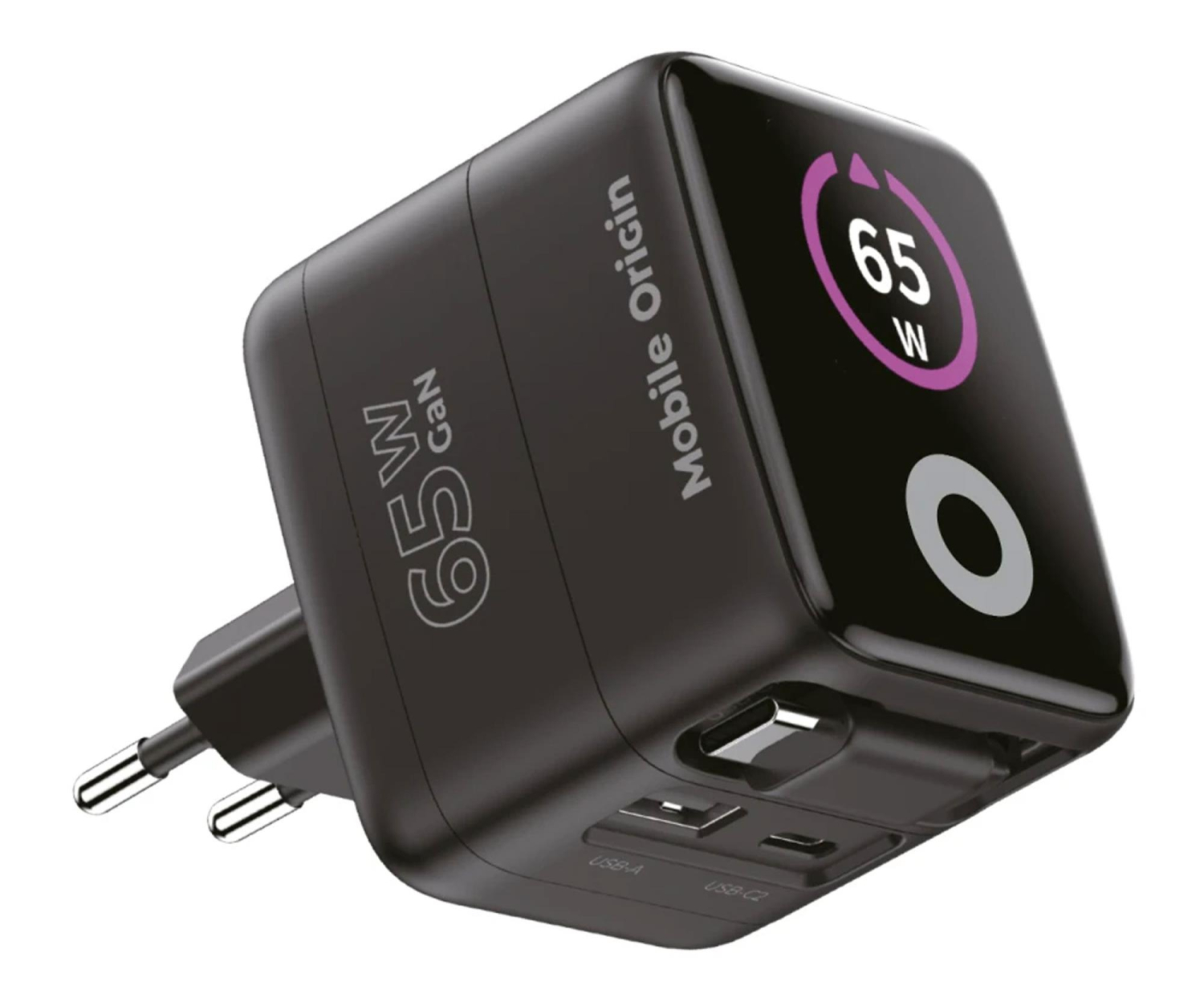 Mobile Origin GaN Display Charger PW3 - USB-C Self-Retracting Cable 65W