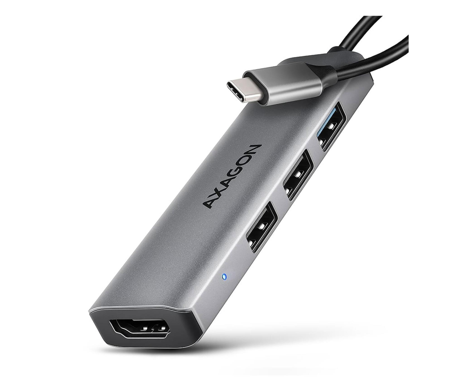 AXAGON HMC-H3A Wieloportowy hub USB 4in1, 5Gbps, 3x USB-A (2x USB2.0, 1x USB3.0) + HDMI 4K/30Hz, metal, 15cm USB-C kabel