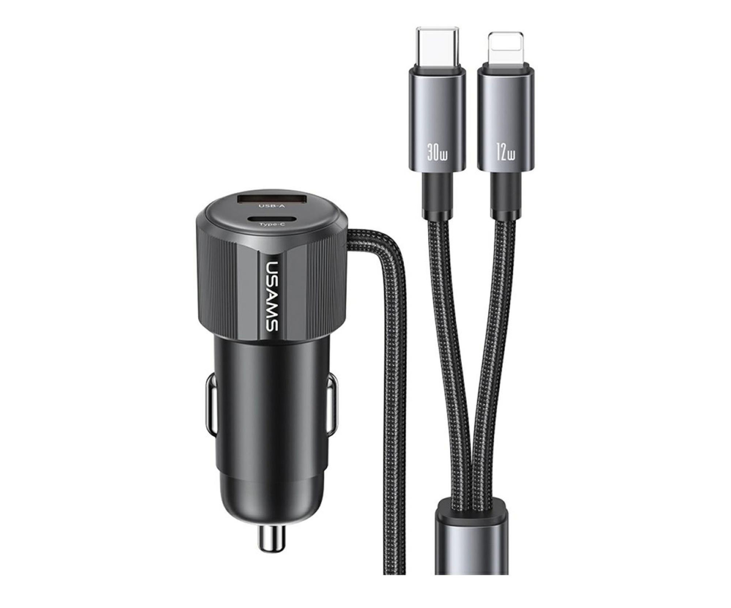 USAMS Ładowarka samochodowa 66W 1xUSB-A 1xUSB-C + kabel 2w1