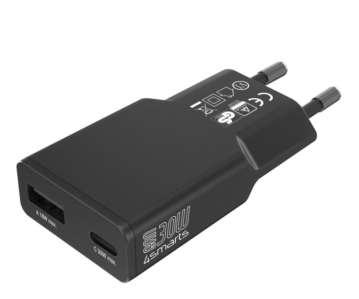 4smarts Ładowarka sieciowa FlatPlug Duos 30W GaN USB-C/USB-A czarny
