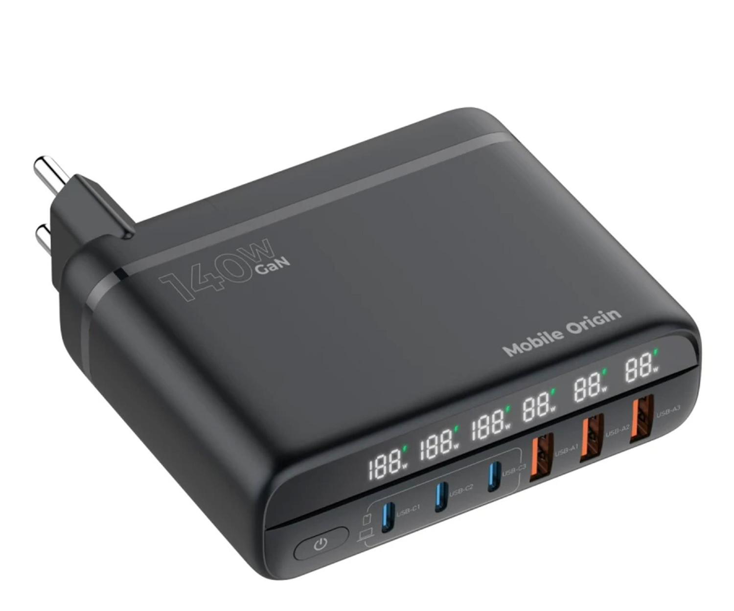 Mobile Origin GaN 140W Travel Charger Hub PW12 EU/UK/US3x USB-C + 3x USB-A