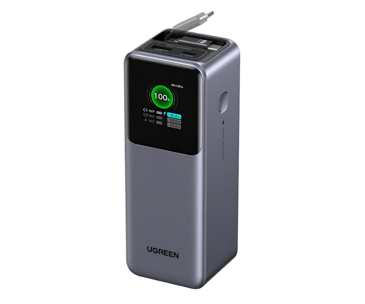 UGREEN Powerbank 20000mAh PB726 USB + USB-C 165W wbudowany kabel