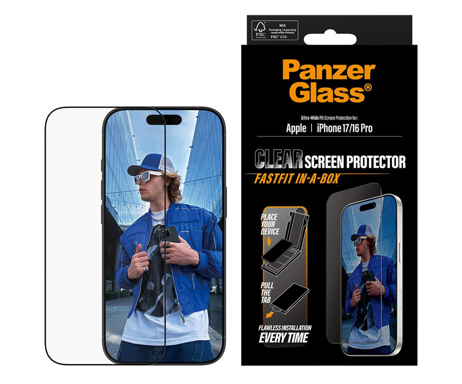 PanzerGlass Ultra-Wide Fit Fastfit do iPhone 17 / 16 Pro