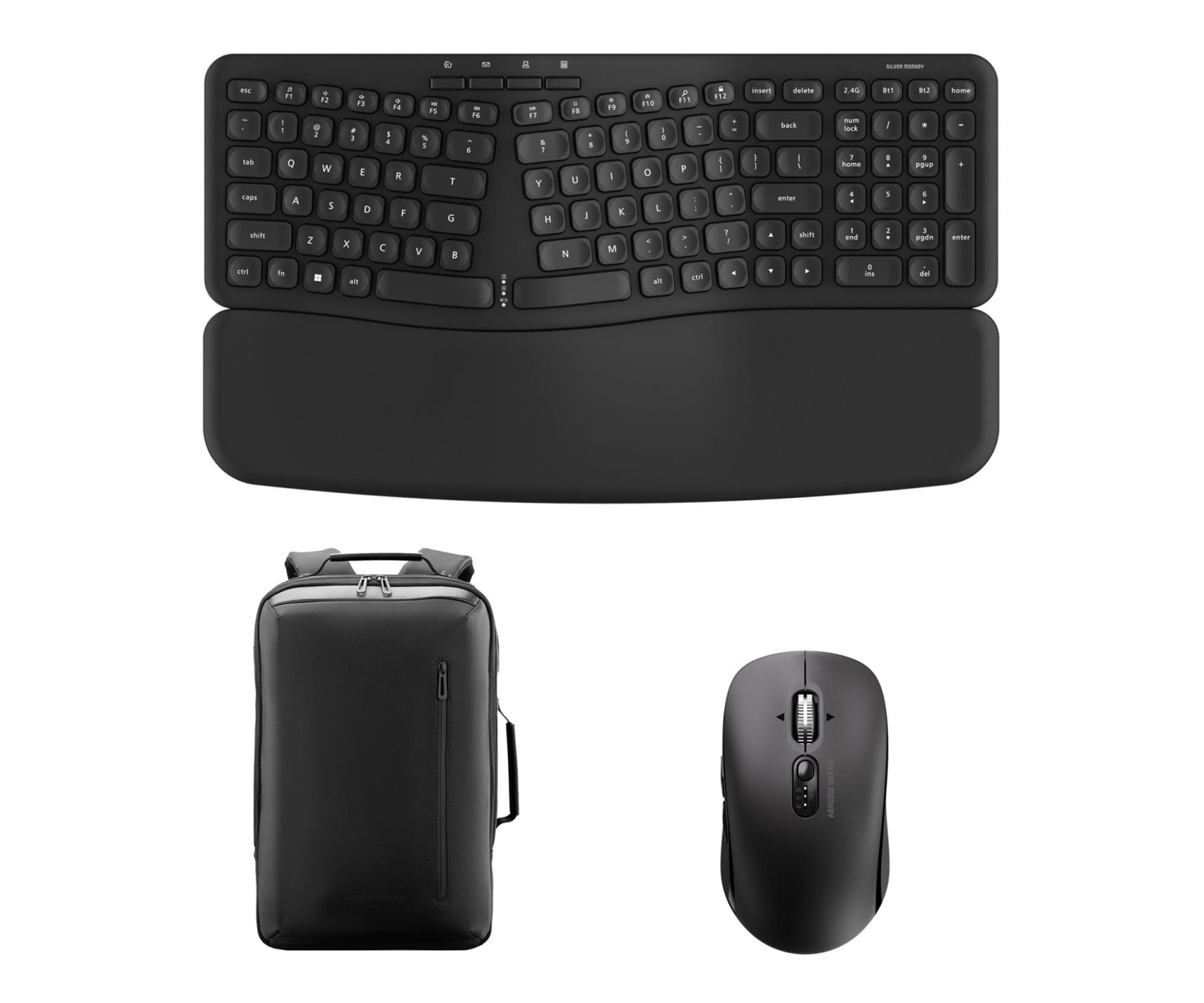 Silver Monkey Ergonomic 70 Wireless Keyboard + mysz Mobile+ Backpack