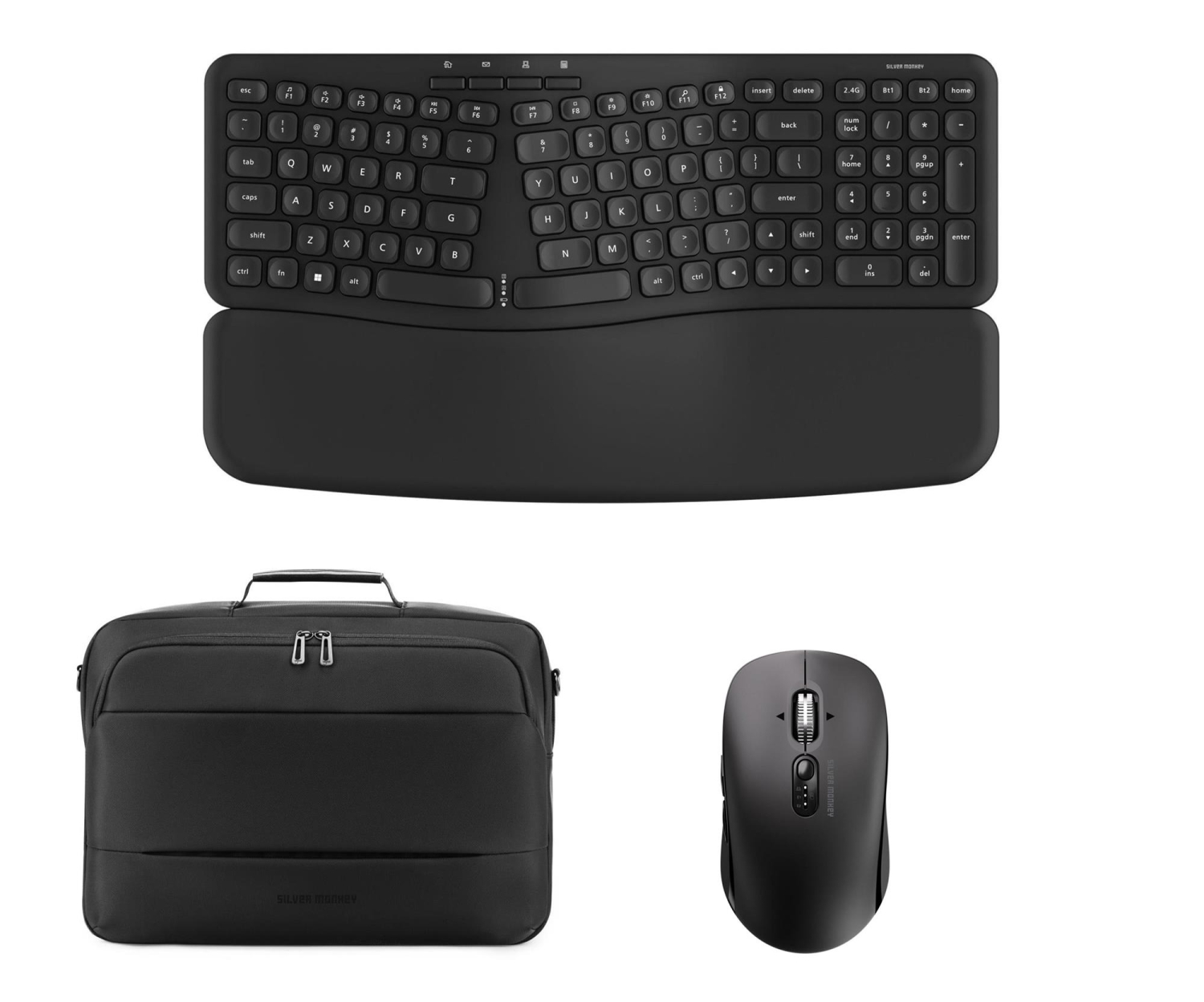 Silver Monkey Ergonomic 70 Wireless Keyboard + mysz Mobile+ Business Bag