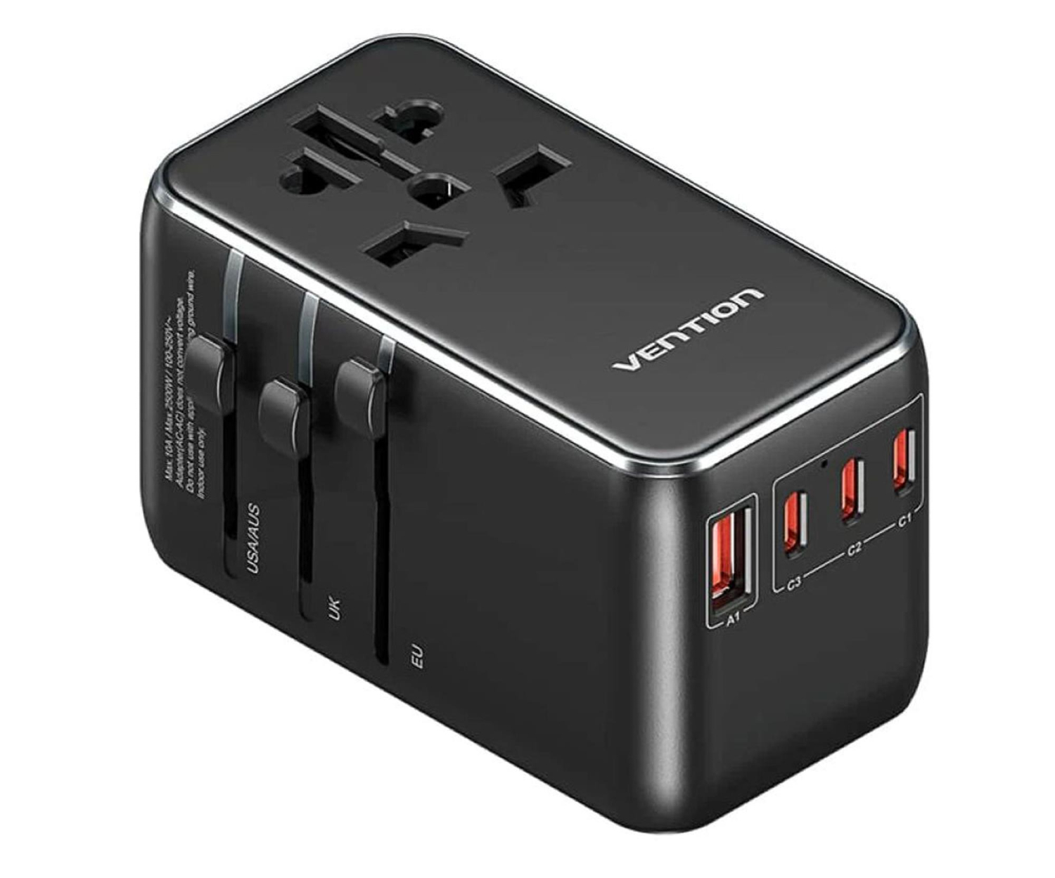 Adapter z ładowarką Vention 100W 1xUSB-A 3xUSB-C BK