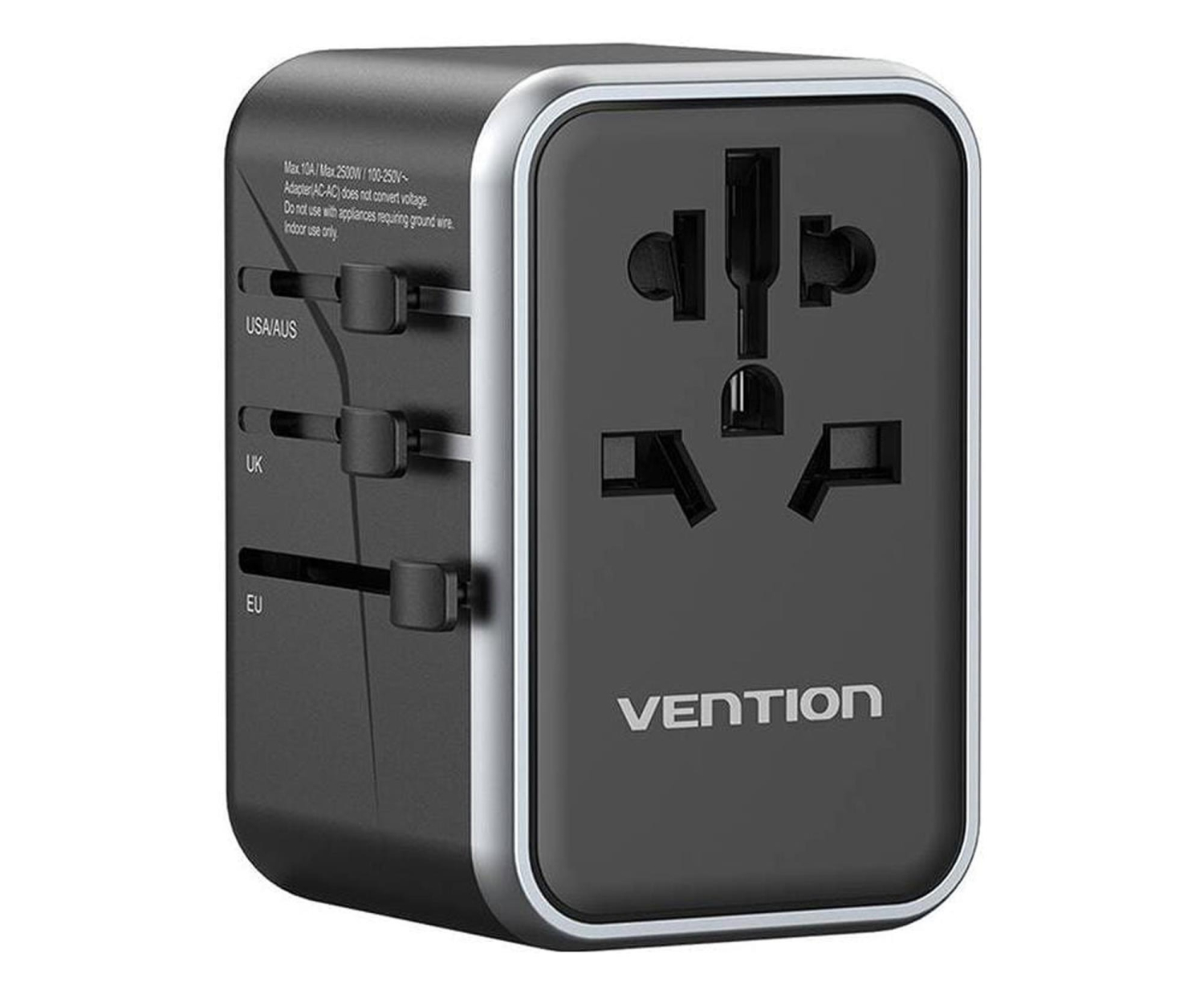 Adapter z ładowarką Vention 65W 2xUSB-A 2xUSB-C BK