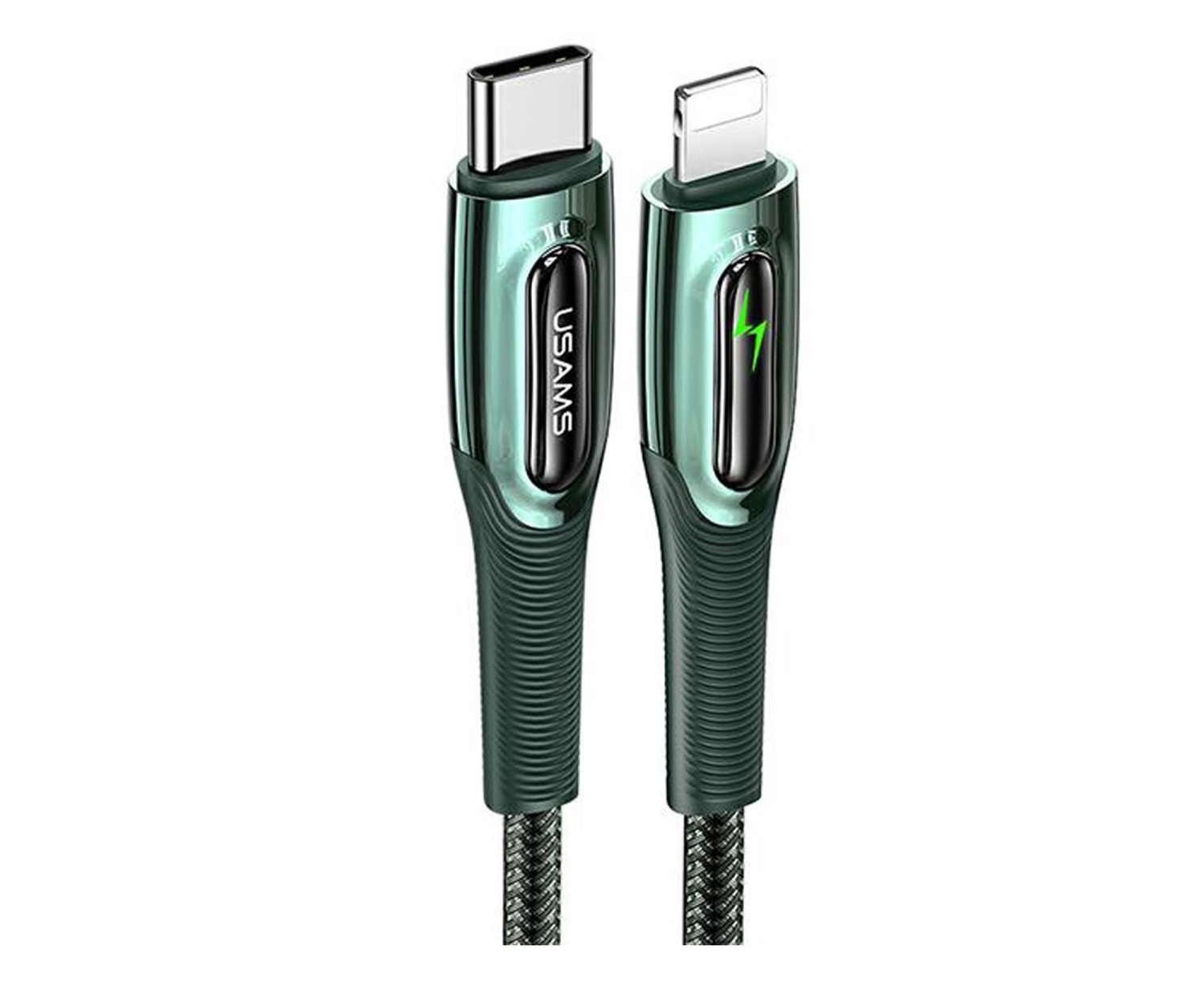 USAMS Kabel pleciony C/Lightning Smart Power-off 20W 1,2m zielony