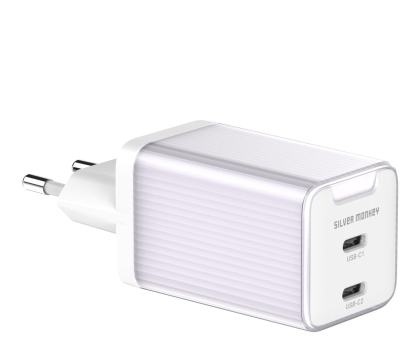 Ładowarka i powerbank Silver Monkey OUTLET - Ładowarka sieciowa GaN 65W 2x USB-C Purple