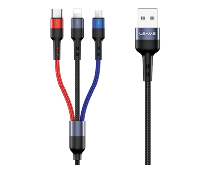 Kabel USB USAMS Kabel pleciony 3w1 0,35m 2A (lightning/microUSB/USB-C)