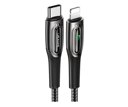 Kabel Lightning USAMS Kabel pleciony C/Lightning Smart Power-off 20W 1,2m czarny