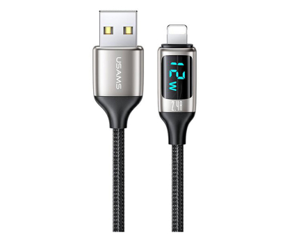 Kabel Lightning USAMS Kabel pleciony lightning 1,2m LED 2,4A srebrno-czarny