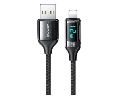 Kabel Lightning USAMS Kabel pleciony lightning 1,2mLED 2,4A Fast Charging czarny