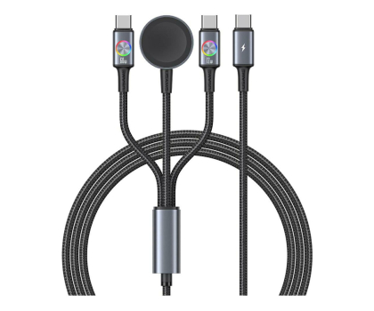 Kabel USB USAMS Kabel 3w1 z ładowarką indukcyjną 72W do USB-C stalowy