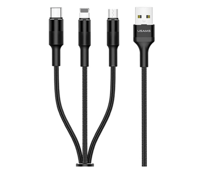 Kabel USB USAMS Kabel pleciony 3w1 1,5m 2Aczarny (lightning/microUSB/USB-C)