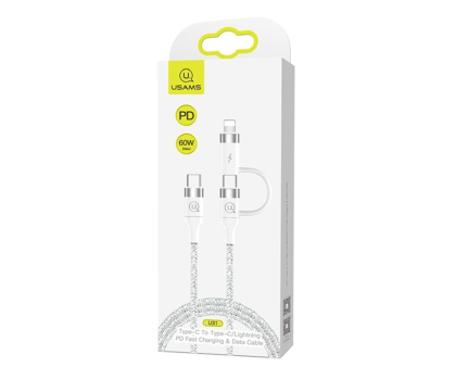 Kabel USB USAMS Kabel pleciony U31 USB-C na USB-C/lightning 60W PD biały