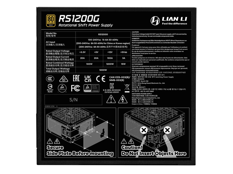 Lian Li RS Series 1200W 80 Plus Gold ATX 3.1