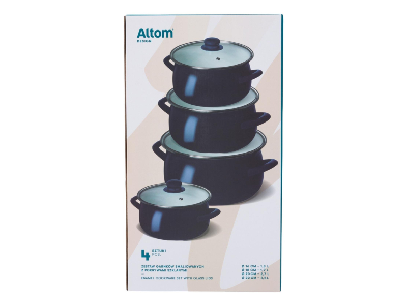 Altom Zestaw garnków emaliowanych 16/18/20/22 cm granat indukcja