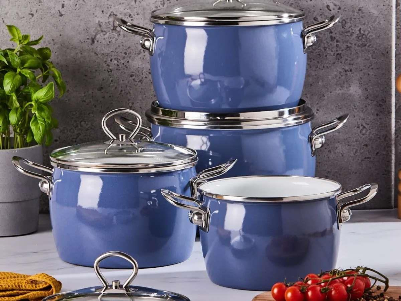 Altom Balbina zestaw garnków emaliowanych 8 el. niebieski indukcja