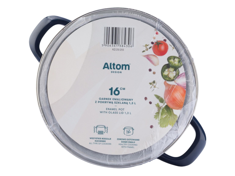 Altom Garnek emaliowany 16 cm 1,3 l pokrywka granat indukcja