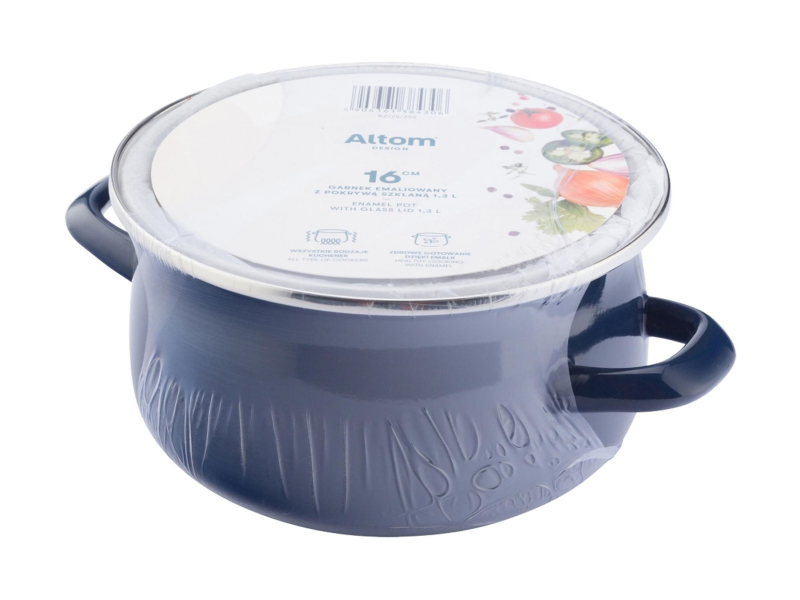 Altom Garnek emaliowany 16 cm 1,3 l pokrywka granat indukcja
