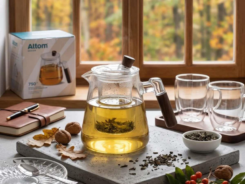 Altom Dzbanek szklany z zaparzaczem 750 ml drewniana rączka