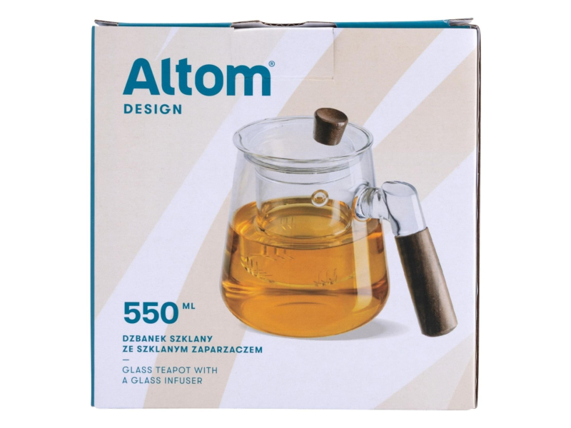 Altom Dzbanek szklany z zaparzaczem 550 ml drewniana rączka