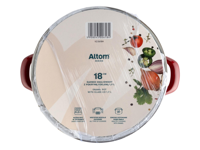 Altom Garnek emaliowany 18 cm 1,9 l pokrywka merlot indukcja
