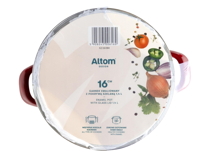 Altom Garnek emaliowany 16 cm 1,4 l pokrywka merlot indukcja