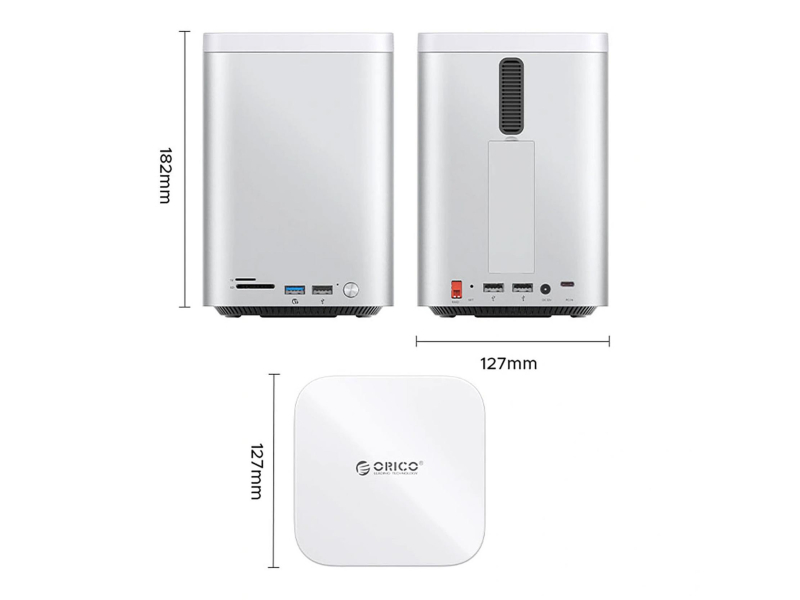 Orico MiniTower z kieszeniami na dyski twarde do 56TB - srebrna