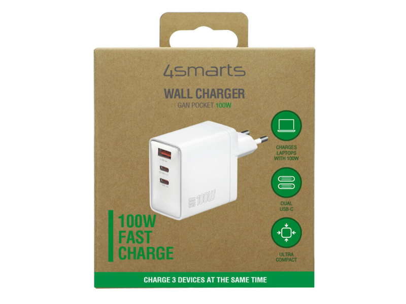4smarts Ładowarka sieciowa Pocket GaN 100W 2xUSB-C + USB-A biały