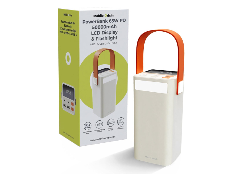 Mobile Origin 50000 mAh TFT Display & Flashlight PB18 2xUSB-C + 2xUSB-A
