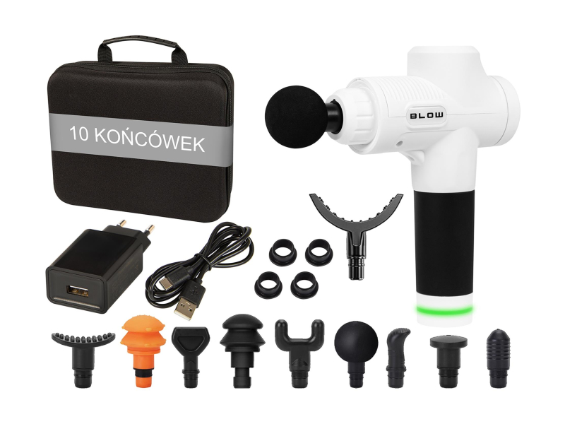 BLOW Pistolet do masażu Wave 4000 biały + 10 końcówek + walizka