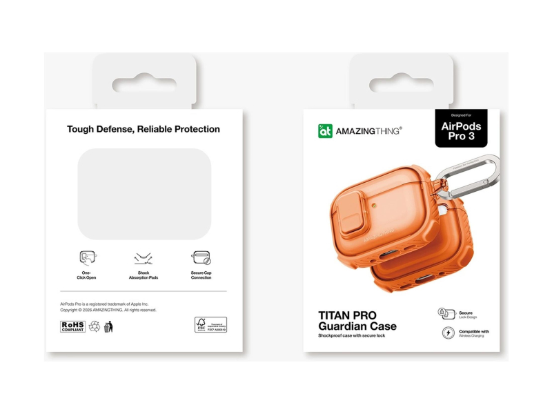 AmazingThing Titan Pro Mag Case Clear do AirPods Pro 3 - pomarańczowe