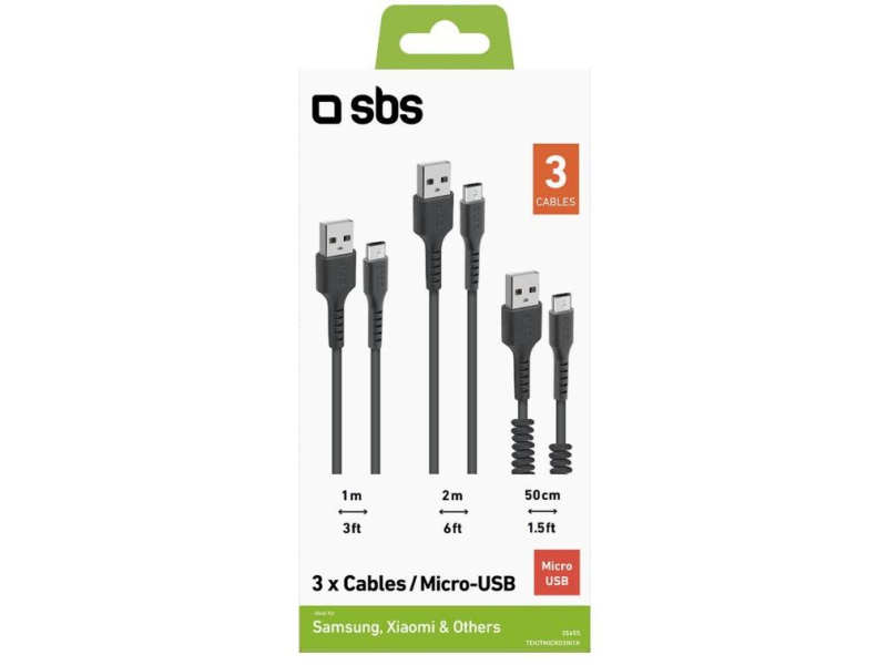 SBS Zestaw 3 kabli USB-microUSB SBS czarny #