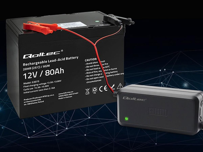 Qoltec Inteligentna ładowarka AGM GEL SLA 12V 5A, 75W