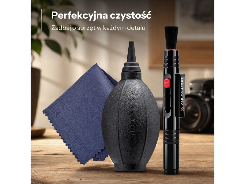K&F Concept Zestaw czyszczący 3w1 - gruszka, mikrofibra, piórko fotograf