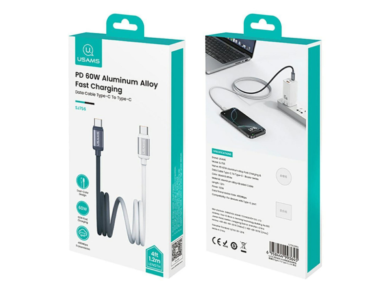 USAMS Kabel U 60W USB-C/USB-C 1,2m czarno biały