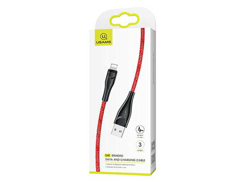 USAMS Kabel pleciony U41 lightning 3m 2A czerwony