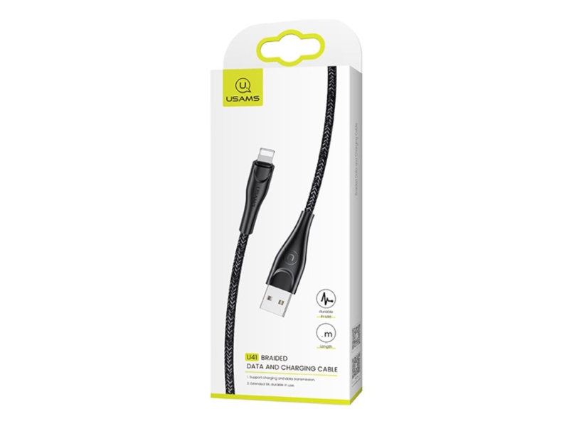 USAMS Kabel pleciony lightning 1m 2A czarny