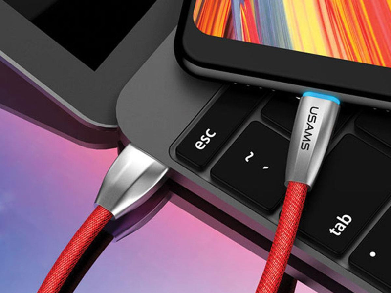 USAMS Kabel pleciony U-Light USB-C czerwony