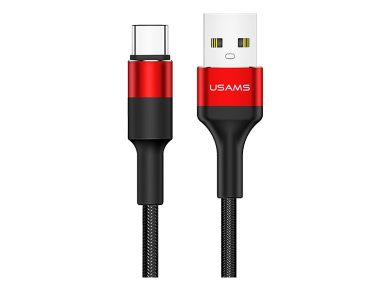 USAMS Kabel pleciony U5 2A USB-C czerwony