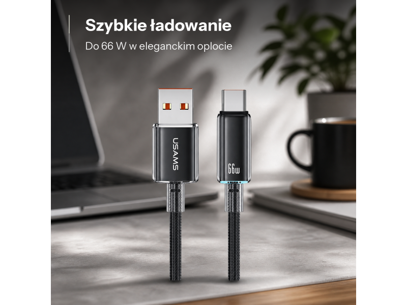 USAMS Kabel US-SJ658 6A USB-A do USB-C 1,2m czarny