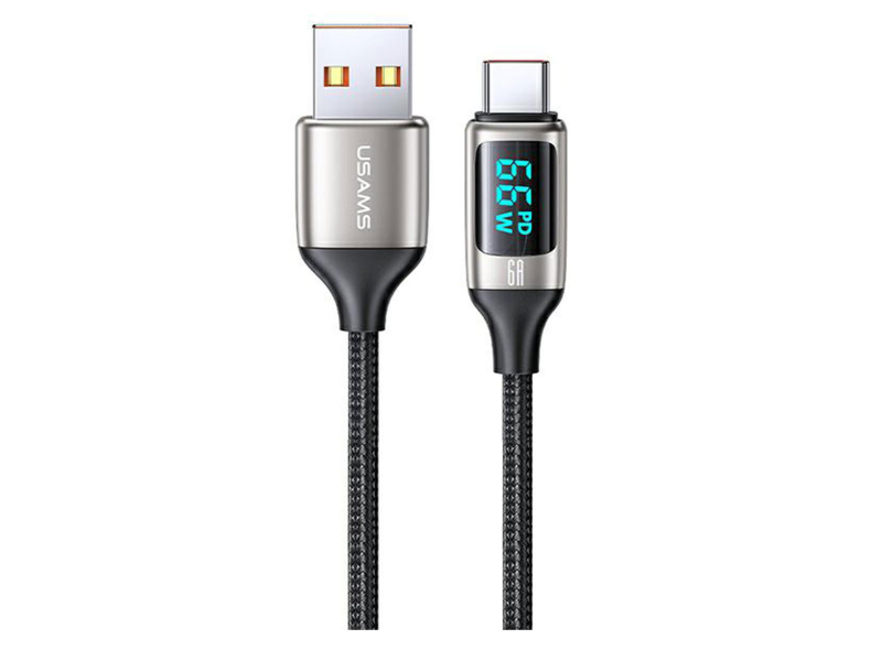 USAMS Kabel pleciony U78 USB-C 1,2m LED 6A Fast Charging biały