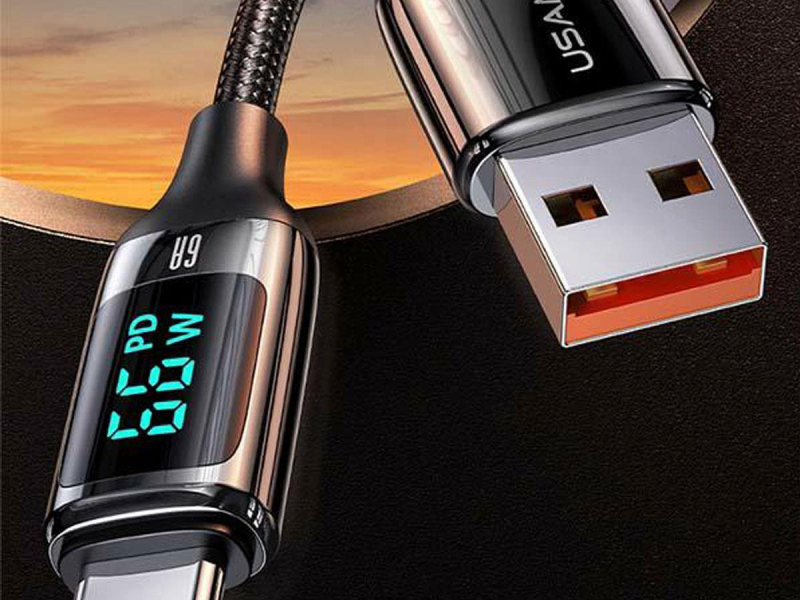 USAMS Kabel pleciony U78 USB-C 1,2m LED 6A Fast Charging biały