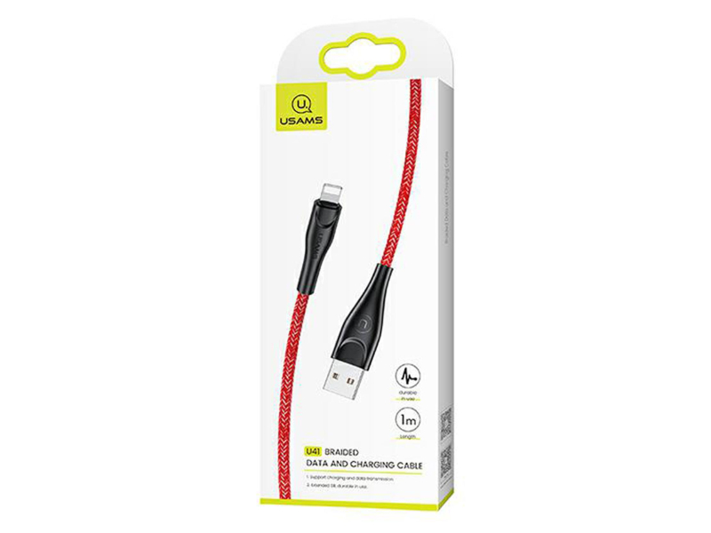 USAMS Kabel pleciony U41 lightning 1m 2A czerwony Fast Charge