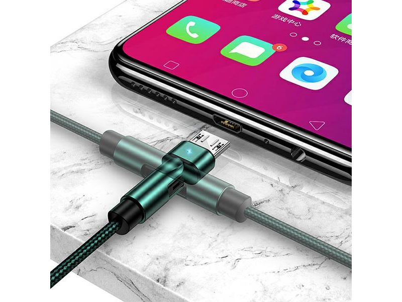 USAMS Kabel pleciony obrotowy U60 2A microUSB zielony