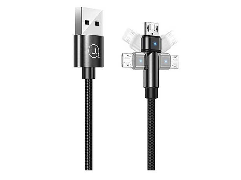 USAMS Kabel pleciony obrotowy U60 2A microUSB czarny